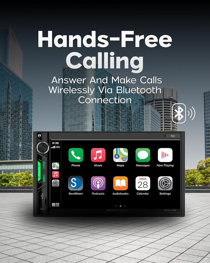 Soundstream VRCPAA-7DRM 7” | Digital Media Receiver, Wireless Apple CarPlay® & Android Auto® Double Din Car Stereo, HD Touchscreen, Bluetooth | USB/microSD Playback | Camera Inputs + Backup Camera