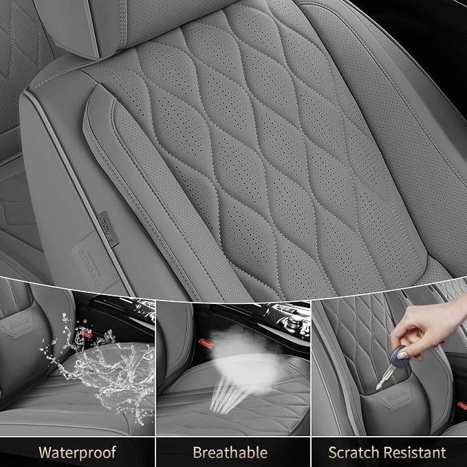 FLORICH Front Seat Covers Leather Seat Covers for Car Automotive Seat Covers Waterproof Car Seat Cushion with Lumbar Support Car Seats Protectors Universal Fit for Most Cars Sedans Trucks SUV, Gray