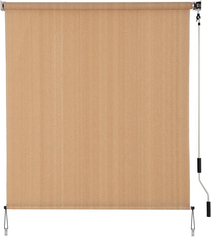 SMONTER Outdoor Sunshade Roller Shade 4'W x 6'H (48" Wx72 H), Exterior Cordless Roll Up Shades Blinds, UV Protection Shade Cloth with Crank Operation for Outside Windows Patio Porch Gazebo, Walnut