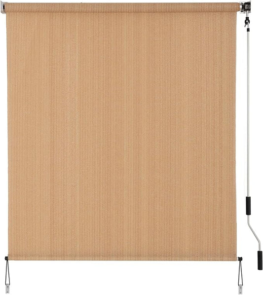 SMONTER Outdoor Sunshade Roller Shade 4'W x 6'H (48" Wx72 H), Exterior Cordless Roll Up Shades Blinds, UV Protection Shade Cloth with Crank Operation for Outside Windows Patio Porch Gazebo, Walnut