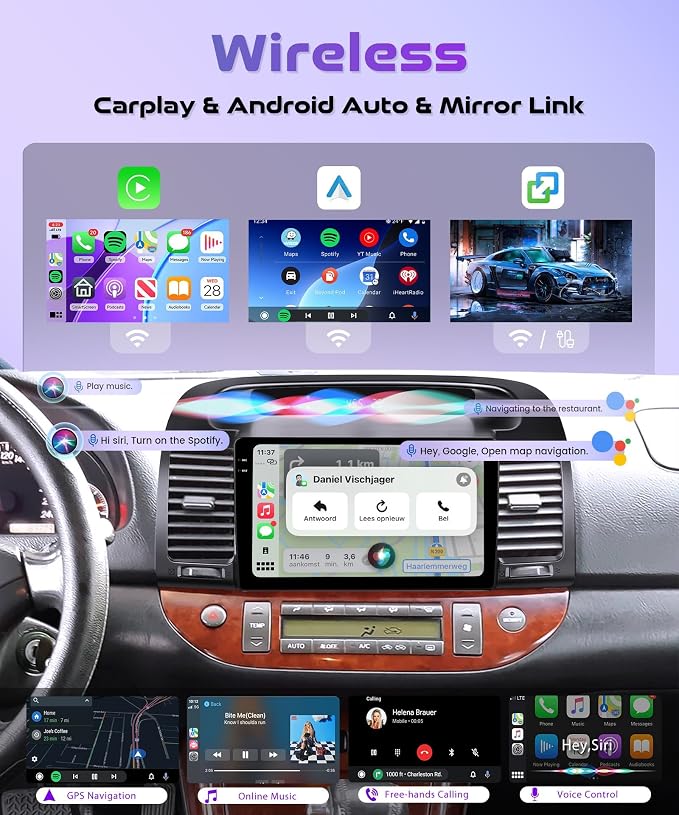 Rimoody 4GB+64GB Android 15 Car Stereo for Toyota Camry 2000-2006, 9" INCELL Touchscreen Radio with Wireless CarPlay Android Auto, GPS WiFi Bluetooth FM/RDS EQ SWC Backup Camera