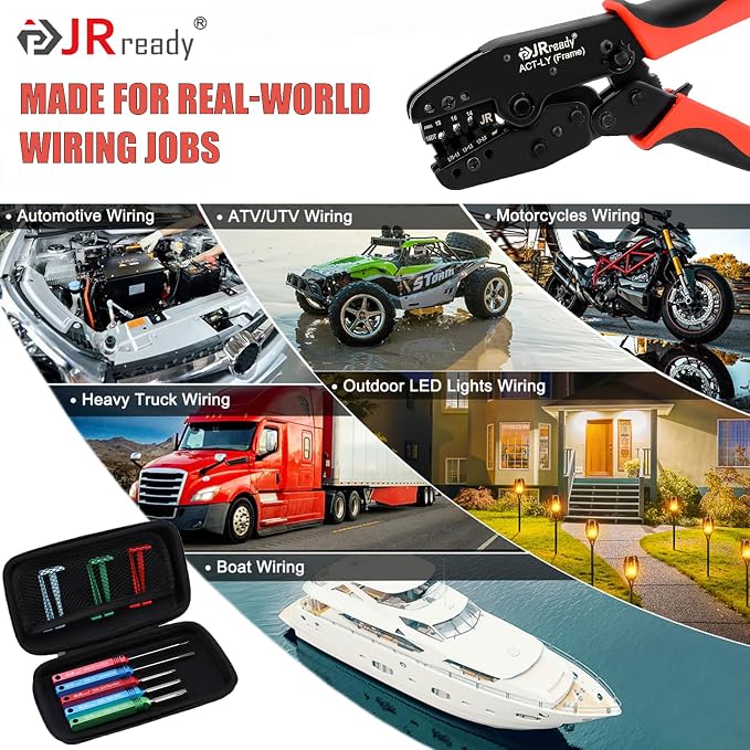 JRready ST2190 Deutsch Crimp Tool Kit, Open Barrel Crimper for Size 16 & 20 Stamped Contacts, 14-20 AWG, Work with DT DTM Series Connectors, with Pin Removal Tools for Terminal Repair & Installation