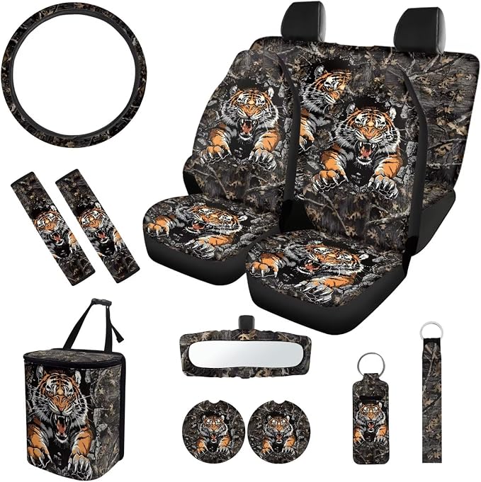 Fashion Tiger 12 Pack Car Seat Covers Full Set Steering Wheel Cover Seat Belt Cover Keychain Holder Chapstick Holder Universal Fit for Vehicles,Cars,Suvs,Vans,Sedans