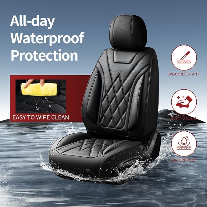 Fit Fusion Car Seat Covers for Ford Fusion 2007-2020 - Luxury Leather, Anti-Slip, All-Weather Seat Cushions, Waterproof & Breathable, Airbag Compatible, Full 5-Seat Set (Black)