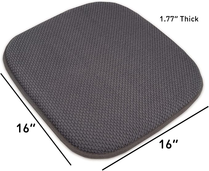 Sweet Home Collection Memory Foam Honeycomb Nonslip Back 16" x 16" Chair/Seat Cushion Pad, 2 Pack, Charcoal Gray