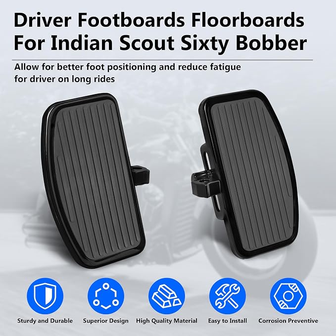 D-shaped Driver Footboards Front Rider Foot Rest Floorboards for Indian Scout Sixty Bobber 2015-2025 Models Foot Pegs Accessories(Black, Stripe A)