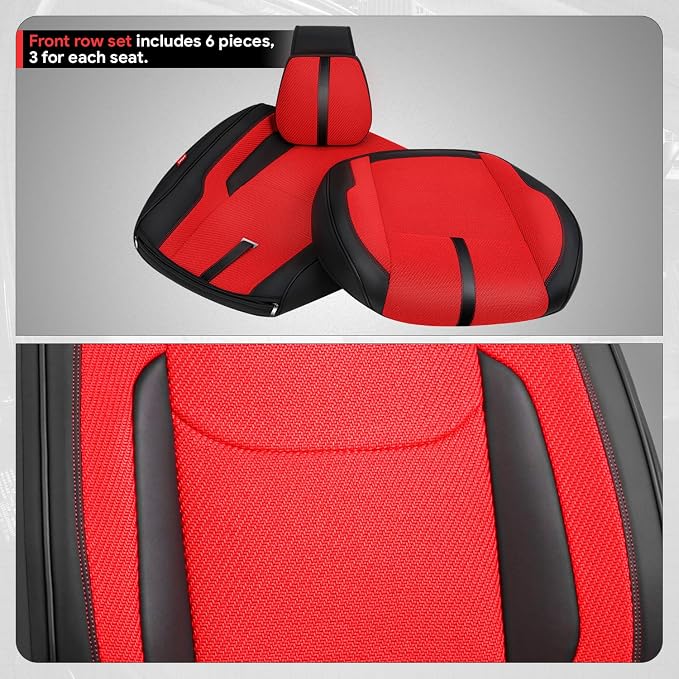 Drive Series Front Row Set Seat Covers Universal for Cars Trucks SUV, Red, CA-SC-Drive-F-RD