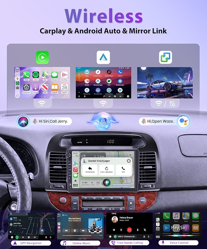 Rimoody 4G+64G Android 15 Car Stereo for Toyota Camry 2000-2006, 9 Inch Incell Touchscreen with Physical Buttons, Wireless CarPlay Android Auto GPS WiFi Bluetooth FM RDS EQ SWC Type-C Backup Camera