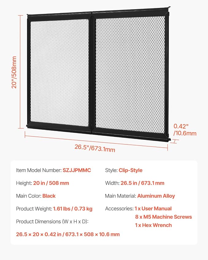 VEVOR RV Screen Door Protector, 26.5 x 20 inch Door Grille, Easy to Install and Disassemble, Reinforced Breathable Protective Mesh, Aluminum Alloy Camper RV Entry Protector for Pet Protection, Black