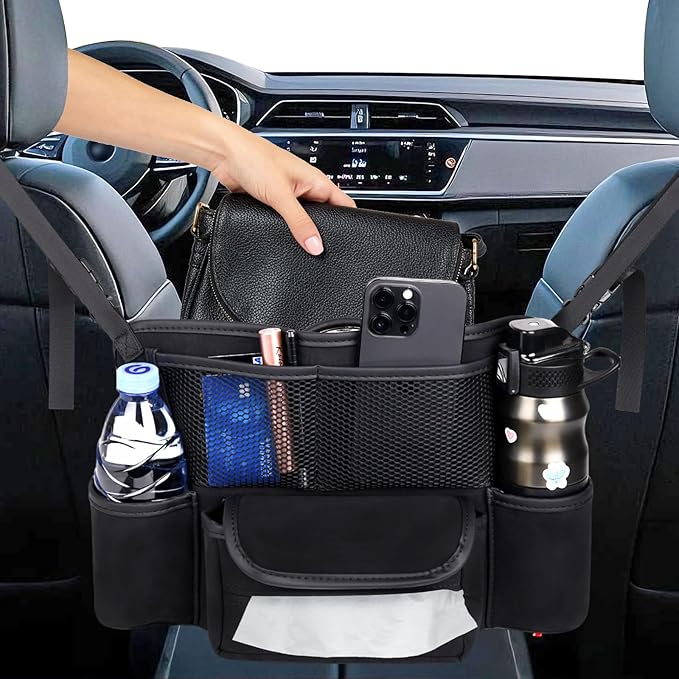 Car Handbag Holder Between Seats Suede Large Capacity Car Purse Holder Automotive Consoles