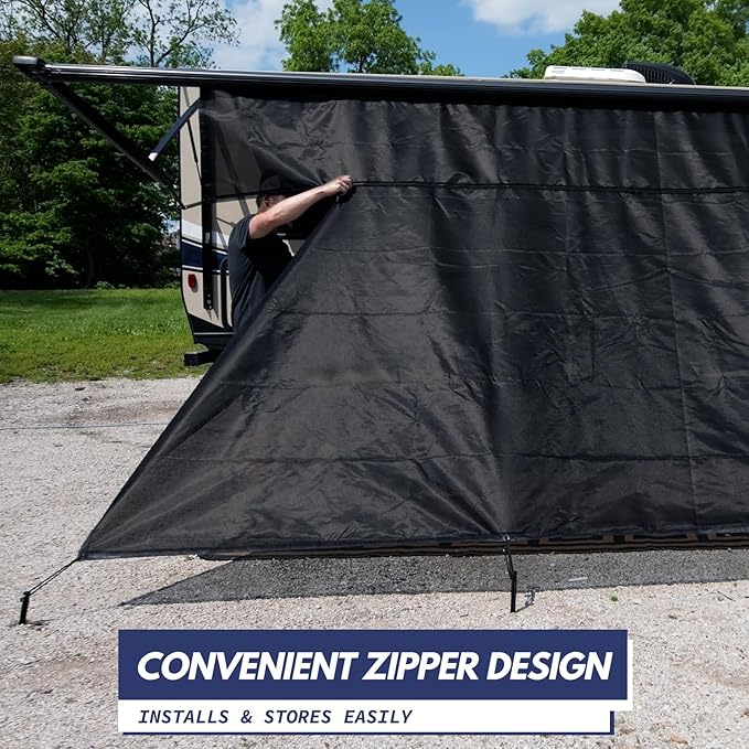 NAIMORUI RV Awning Shade Screen with Zipper, 9'X10'3" RV Awning Front Shade Screen, Black Mesh UV Blocker Sunshade Complete Kits for RV Camper Motorhome Trailer, Black