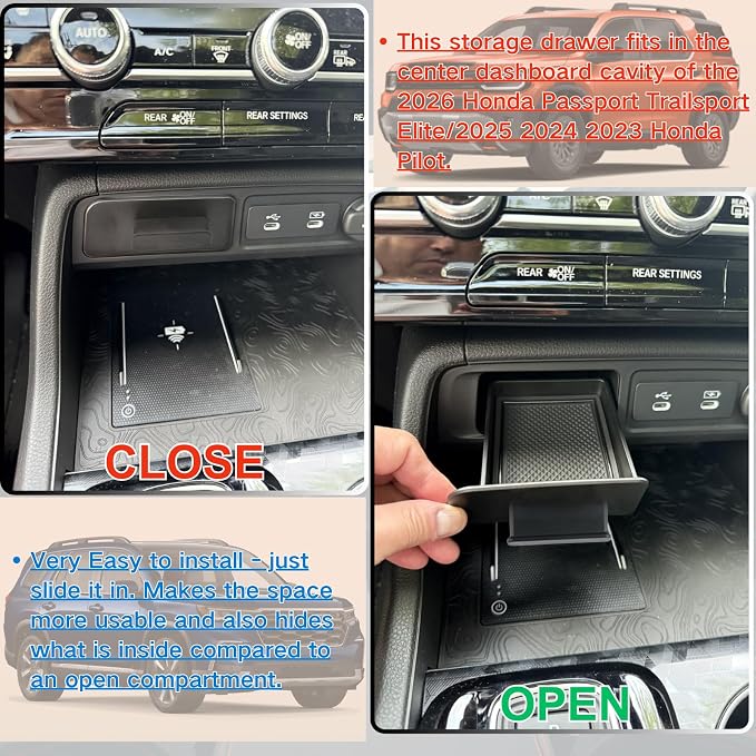 Storage Drawer Tray with Handle for 2026 Honda Passport Trailsport Elite/2025 2024 2023 Honda Pilot Center Console Organizer Accessories Extra Storage (Not for Ridgeline)