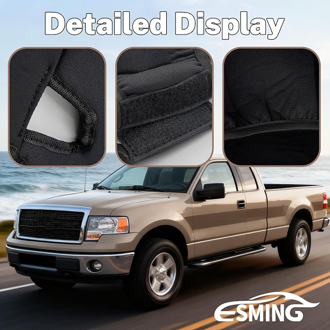 ESMING Heavy-Duty Knitted Fabric Front and Rear Bench Seat Covers for Ford F150 XLT Super Cab 2004-2008, Heavy-Duty Knit Fabric, Easy Install & Cleaning - Gray