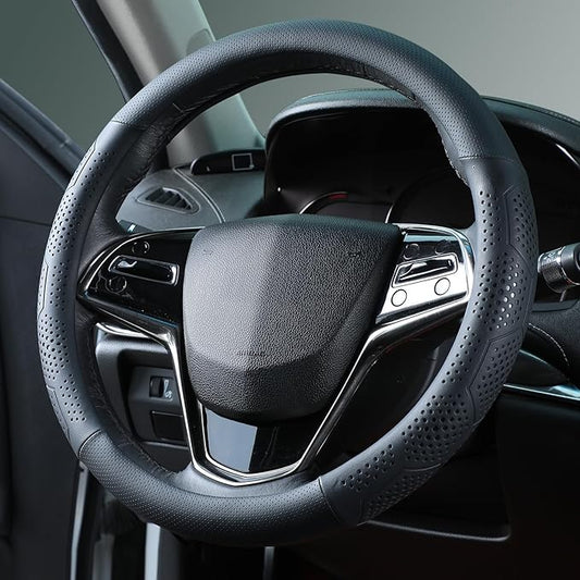 Yangday Leather Steering Wheel Cover for Toyota RAV4 Corolla Camry Highlander, 14.5-15 inches Car Steering Wheel Cover with Non-Slip Breathable (Black)
