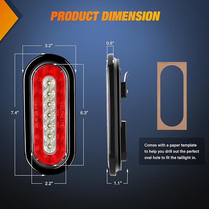 Nilight 2PCS 6Inch Oval LED Trailer Tail Lights Red White 23LEDs w/Flush Surface Mount Grommets IP67 Waterproof Stop Brake Running Reverse Backup Light for Trucks RV