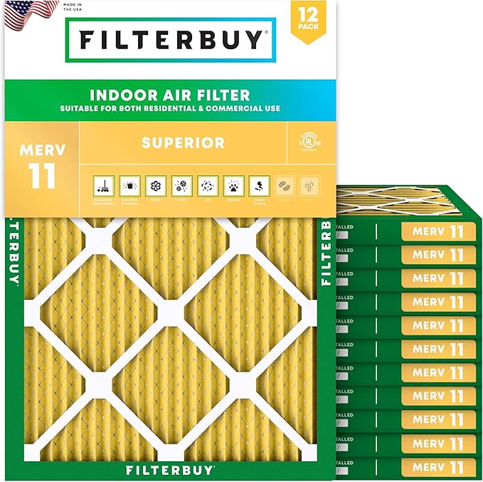 Filterbuy 16.5x21x1 Air Filter MERV 11 Superior Pet & Allergy Defense (12-Pack), Electrostatic Pleated HVAC AC Furnace Filters Replacement (Actual Size: 16.50 x 20.50 x 0.75)