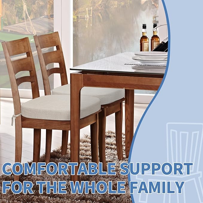 BUYUE Thickened 2.5" Friendly Woven Fabric Dining Chair Cushion, U-Shape High Density Foam Comfortable Chair Pad for Kitchen, Slip Resistant Indoor Seat Cushion (1 Piece, Beige)