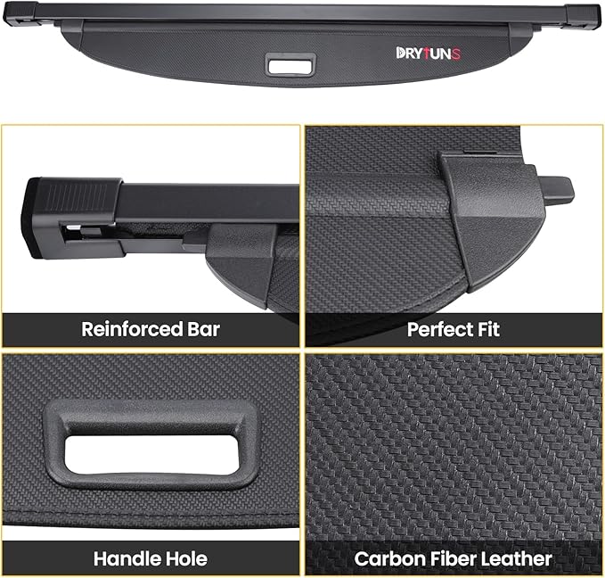 Cargo Cover for Hyundai Tucson 2022-2026, Retractable Trunk Cover Privacy Shade for 22-26 Hyundai Tucson (Carbon Fiber Leather + Net)