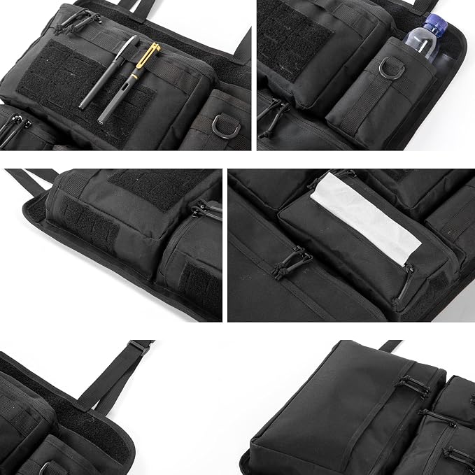 6 Pack Tactical Molle Car Seat Back Organizer - Tactical Vehicle Panel Organizer with 5 Detachable Molle Pouch,US Flag Patch and Keychain,Car Backseat Organizer,Great Trunk Accessories for Man