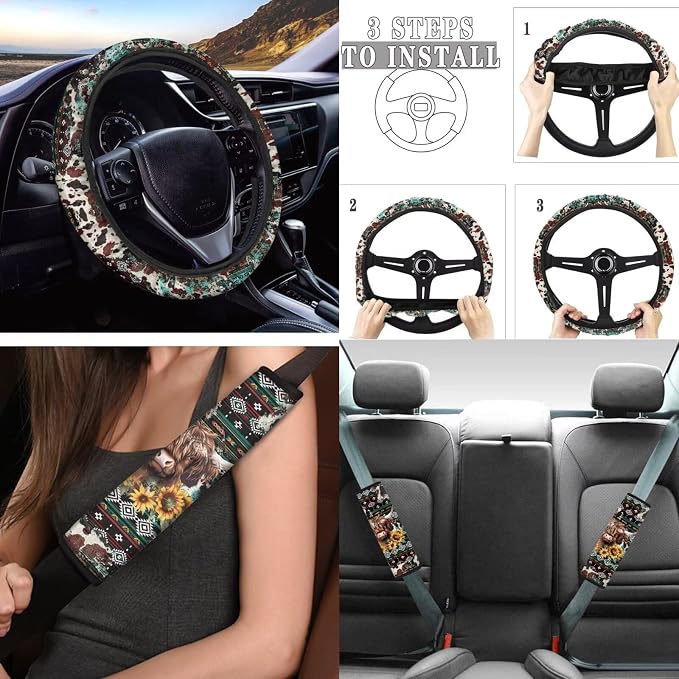 Tupalatus Yak Car Seat Covers Car Coaster Steering Wheel Cover Seat Belt Shoulder Pads Gear Shift Knob Cover Handbrake Brake Cover Universal Auto Accessories 9 Pack Decor