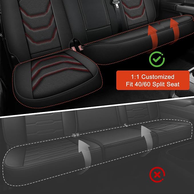 for Ford F150 SuperCrew Seat Covers 2009-2026 Full Set All Trims | Custom Leather F250/F350/F450 Seat Covers 2017-2026 XL XLT Lariat Platinum King Rach Limited Airbag Safe Full Waped,Black&Red