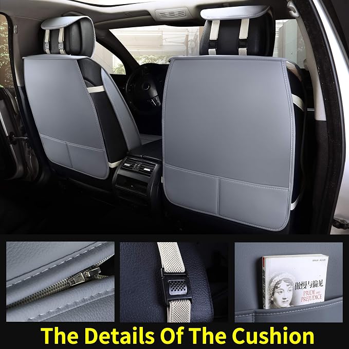 Aierxuan Front Car Seat Covers Universal Fit for Honda Civic Accord CRV, Toyota Camry Prius Rav4 Corolla, Kia, Lexus, Nissan, Mazda, Jeep Cherokee and Most Cars, with Waterproof Leather (Grey)