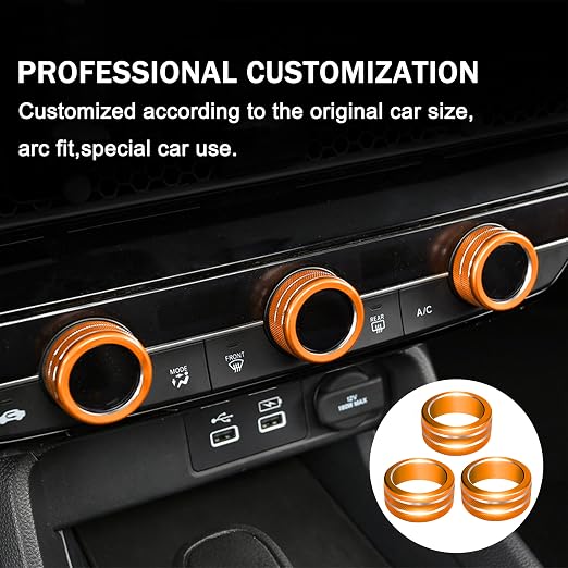 for Honda Civic Accessories 2026 2025 2022-2024 for CRV 2026 2025 2024 2023 for Acura Integra 2025 2024 2023 AC Air Conditioner Knob, Air Vent, Radio, Push Start Button Knob Cover Ring 10Pcs (Orange)