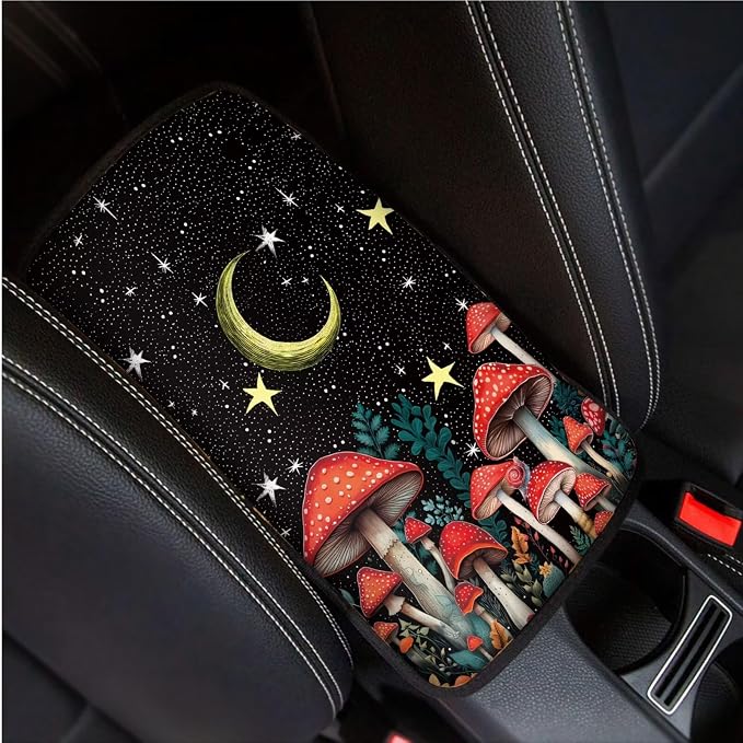 BIGCARJOB Moon Mushroom Car Seat Covers Set for Women Auto Interior Accessories Full Set 12 Pcs Cup Holder,Steering Wheel Covers,Armrest Pads