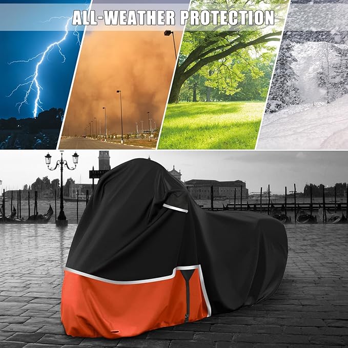 Waterproof Motorcycle Cover Replace for Honda Rebel 300 500 1100 and Shadow 750/ Vtx 1300 /Fury, 420D Oxford Cloth Motorcycle Cover for Snow Rain Dust Protection