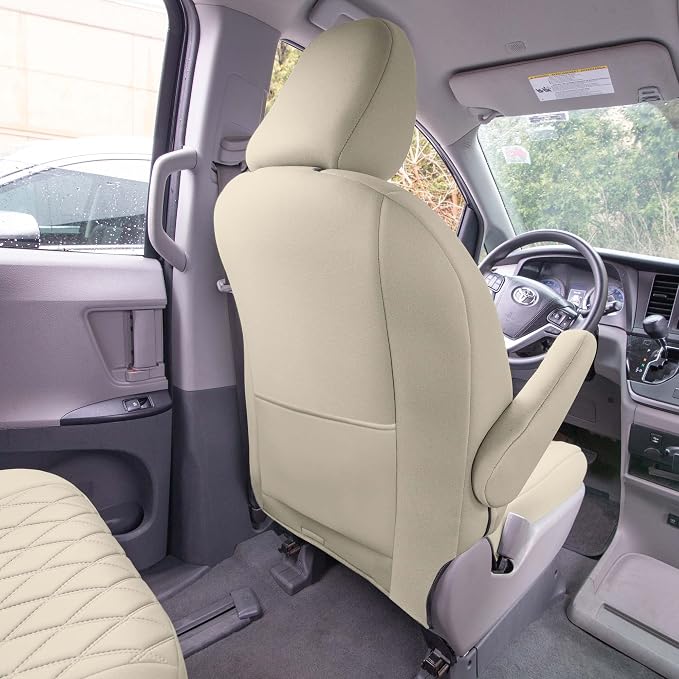 FH Group Custom Fit Car Seat Covers Specifically Made for 2011-2020 Toyota Sienna 7-8 Seater with Ultraflex Neoprene Water Resistant Automotive Seat Covers - Front Set Solid Beige