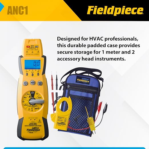 Fieldpiece - ANC1 Deluxe Meter Case - Padded HVAC Meter Case with 4 Pockets, Rugged Nylon Tool Pouch with Zipper and Shoulder Strap - Includes HS30 Series Stick Meters