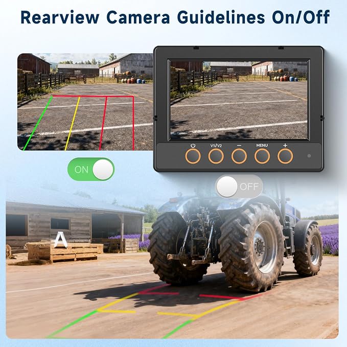 Wireless Backup Camera Kit with 7-Inch Monitor, IP68 Waterproof HD 720P IR Night Vision Rear View Camera for Tractor,Truck,Trailer,Wagon,Seeder,Excavator,Loader