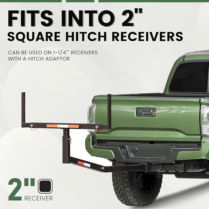 ECOTRIC 750lbs Capacity Black Truck Bed Extender Pickup Truck Bed Hitch Mount Extension Rack SUV Lumber Ladder Canoe Boat Kayak Long Pipes w/Flag - Powder Coated Steel