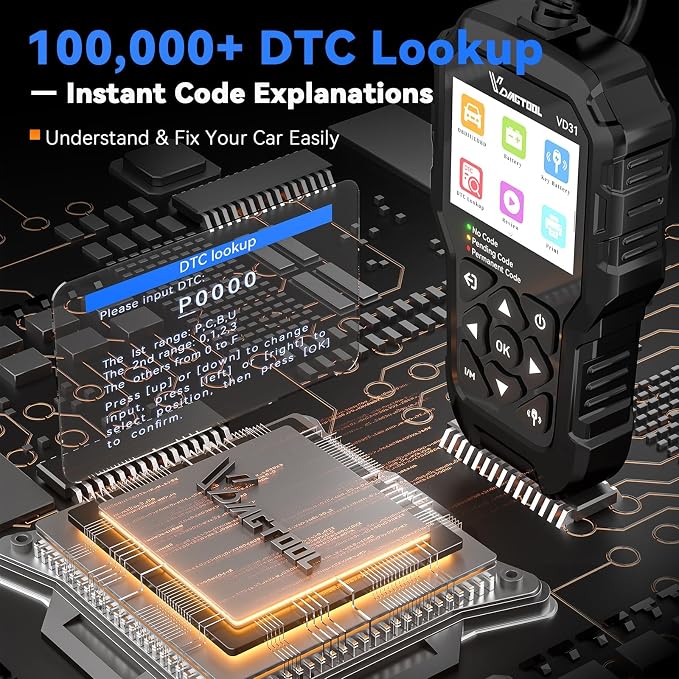 VDIAGTOOL VD31 Enhanced OBD2 Scanner, 3-in-1 Check Engine Code Reader, OBD2 Scanner Diagnostic Tool with Car Battery Tester & Car Key Battery Tester, Car Code Reader for Cars and Trucks All Cars 1996+