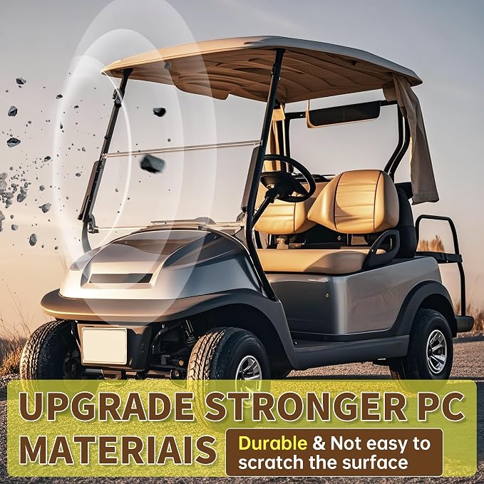 ECOTRIC Tinted Windshield Compatible with 2007-2016 Yamaha Drive G29 Gas or Electric Models Folding Down Impact Resistant 38.75"W x 35.75"H