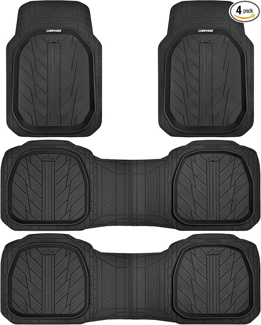 CAR PASS 3 Row Heavy Duty Rubber Car Mats, Deep-Dish All-Weather Floor Mats for 7 Seats 8 Seater 2nd & 3rd, Waterproof Universal Trim to Fit Liner Van,SUV,MPV,7 Passengers Vehicle,(Black 3 Row)