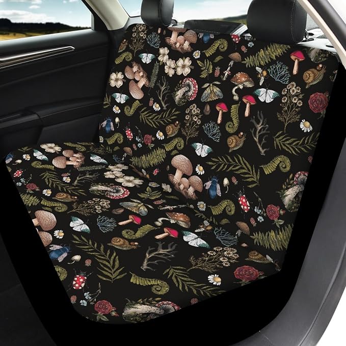 Butterfly Mushroom Car Seat Cover Full Set for Front Back,Seatbelt+KeychainsMushrooms Car Coaster15Inch Car Steering Wheel Cover,12PCS Hippie Mushroom Car Accessory Set for Women Men