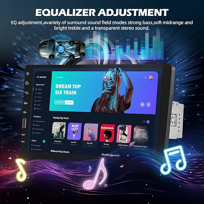 Single Din Car Stereo with Mirror Link for Android/iOS, 9 inch Touch Screen Car Radio with Bluetooth FM/EQ/USB Fast Charging/Multiple UI/SWC/Backup Camera+ Built-in Mic
