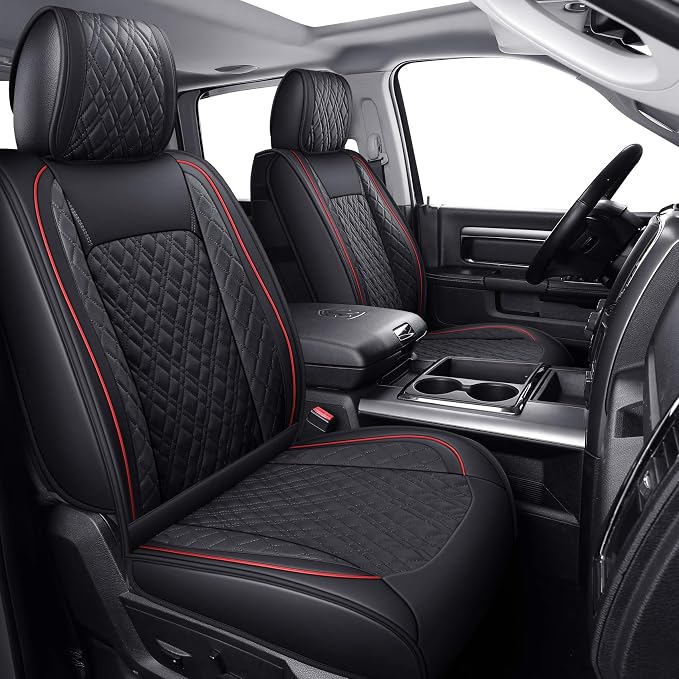 YIERTAI Car Seat Covers for Dodge Ram Fit 2009-2026 1500 2010-2026 2500 3500 Classic Bighorn Longhorn Laramie Tradesman Truck Red Front