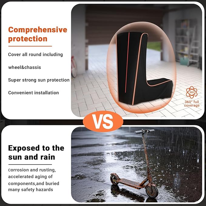 Electric Scooter Cover, 360° Full Coverage Universal Outdoor Waterproof Dustproof Sun Protection Scooter Storage Cover, Fit for 500W to 2000W E-Scooters, All Season (54" L x 28" W x 52" H)
