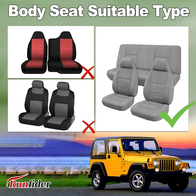 Custom Seat Covers for Jeep Wrangler TJ 1997 1998 1999 2000 2001 2002 Heavy Duty Cloth Protector Interior Accessories，Waterproof & Machine Washable, Foam Padded - Gray（Front & Rear）