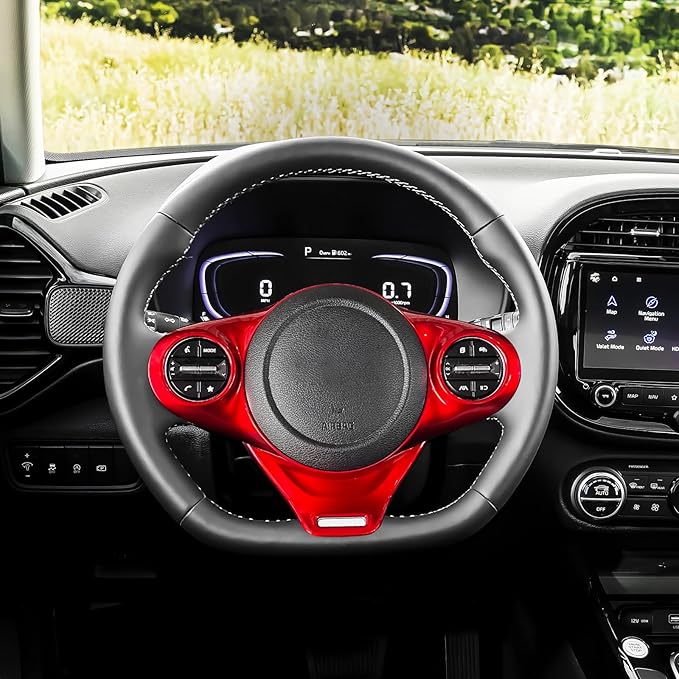 ABS Car Steering Wheel Frame Cover Steering Wheel Button Panel Frame Compatible with Kia Soul GT 2020-2025 Accessories (Glossy Red Style)