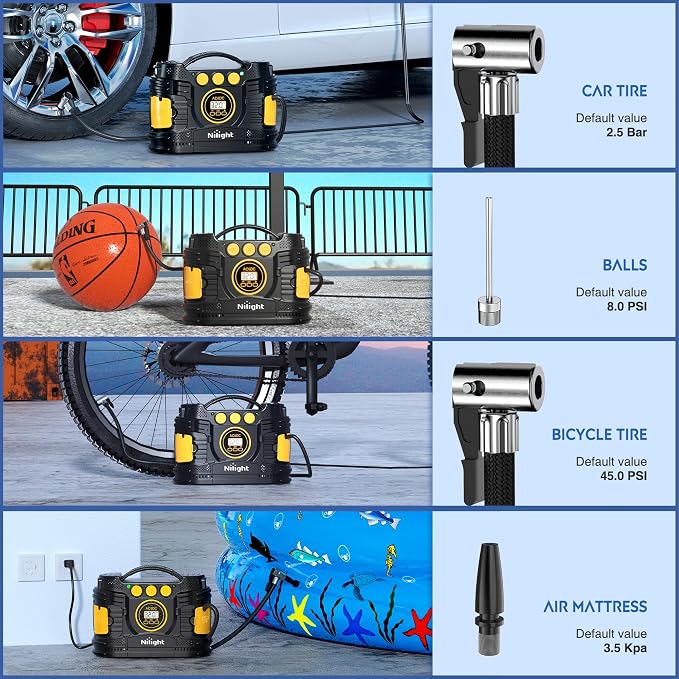 Nilight Tire Inflator Portable Air Compressor Dual Power for Car 12V DC and Home 110V AC Tires Pump Pressure Gauge Fast Inflate Auto Shutoff for Cars SUV Motorcycle Bicycle