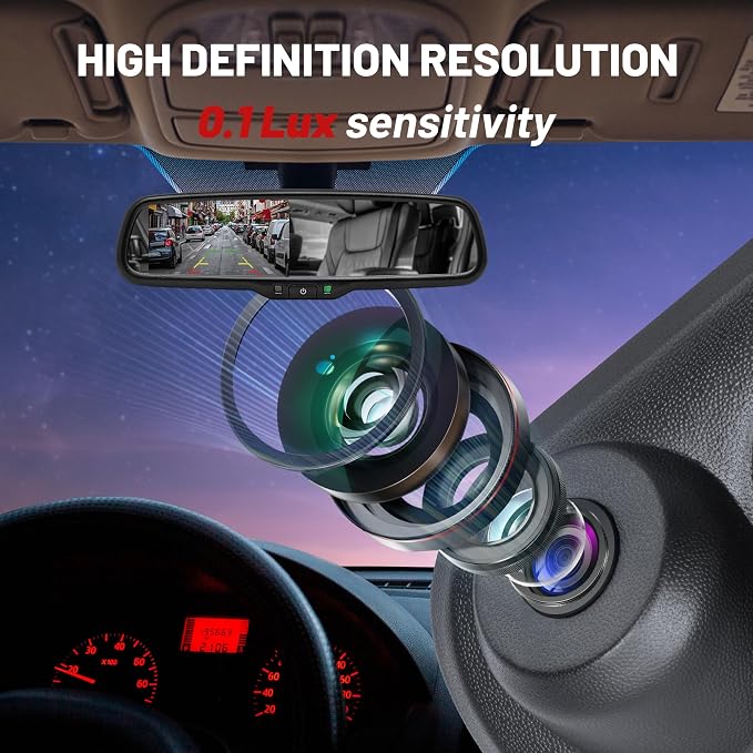 RED WOLF Tailgate Backup Camera + 7" Rear View Mirror Screen Monitor Fit for Ford 2004-2014 F150/ 2009-2016 F250/F350 Pickup Trucks 4.3” Mirror Video LCD, Reverse Adjustable Parking Line Safety