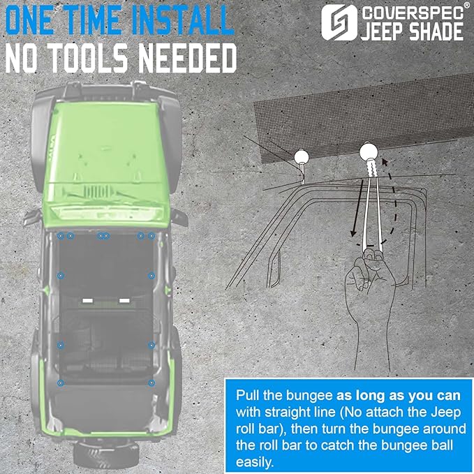 JK Sun Shade Top Compatible with Jeep Wrangler 4 Door 2007 to 2018 Sunshade Sunroof Bikini Cover Blocks UV Wind Noise Gray Mesh for Full Length