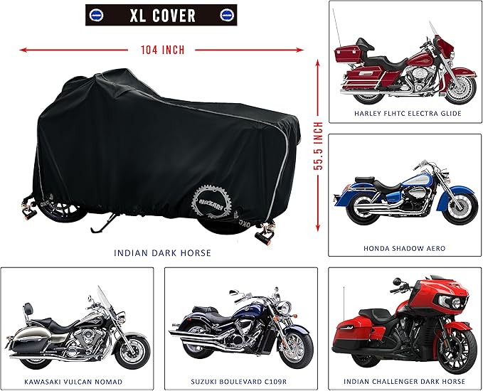 Nuzari Heavy Duty Motorcycle Cover - Motorcycle Covers Waterproof Outdoor Storage - Motorcycle Cover Waterproof Outdoor - Dirt Bike Covers (Black, Extra Large)