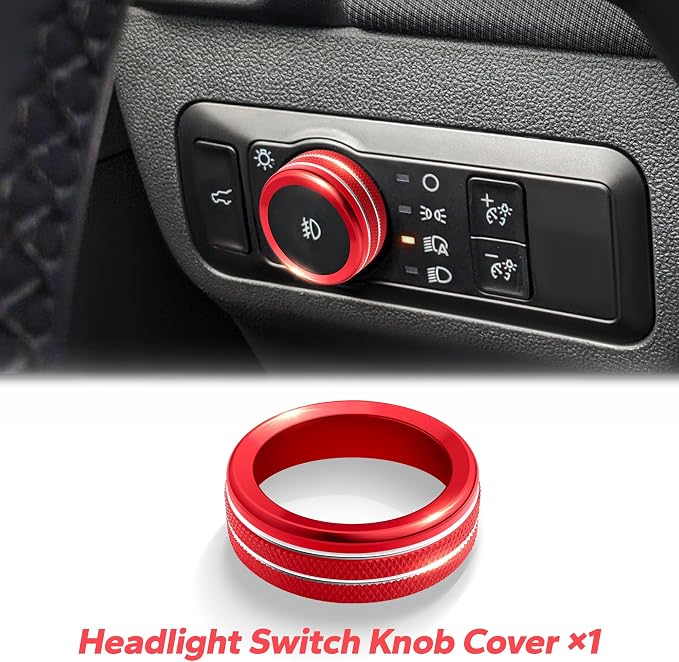 for 2025-2026 Ford Bronco Sport Accessories (Not for Bronco) 9PCS Aluminum Alloy Knob Cover Trim Set for Push Start, Volume, Air Vent Tabs, Headlight & Gear Shift Knob (Red)
