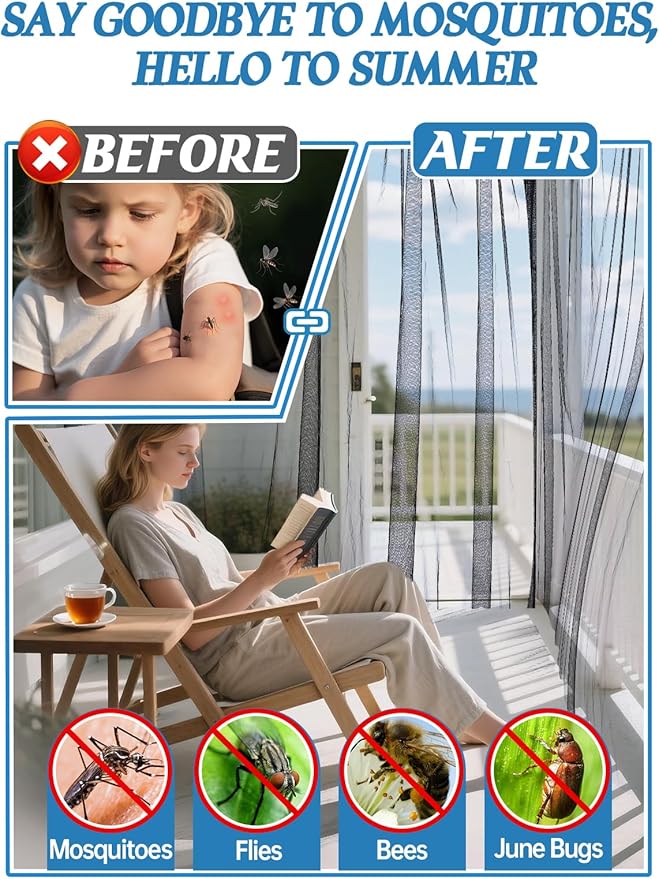 40x10ft Large Mosquito Net - Mesh Netting for Garden Skin and Plants Protection, Patio Bird Bug Screen, Black