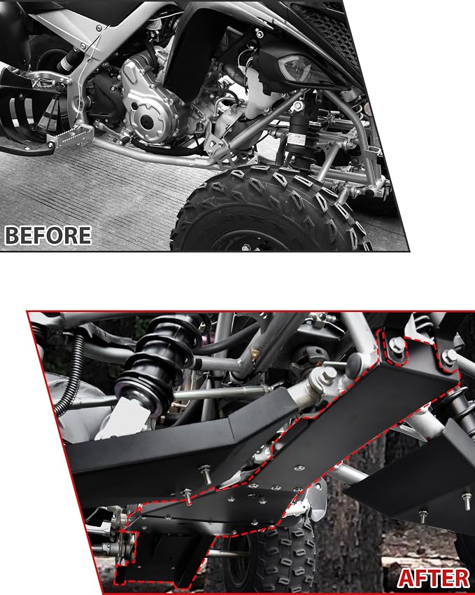 Aluminum Chassis Glide & Swing Arm Skid Plate Guard Protector Kit for Yamaha Raptor 700 700R 2006-2025 Accessories, Black Combined Full Chassis Skid Plate