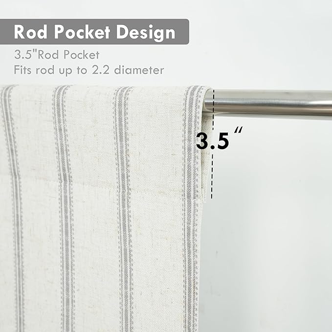 DriftAway Farmhouse Double Layer Linen Blackout Tie Up Curtains Thermal Insulated Vertical Striped Fully Lined Balloon Roman Shade Bathroom Window Adjustable Rod Pocket 45 Inch by 63 Inch Gray